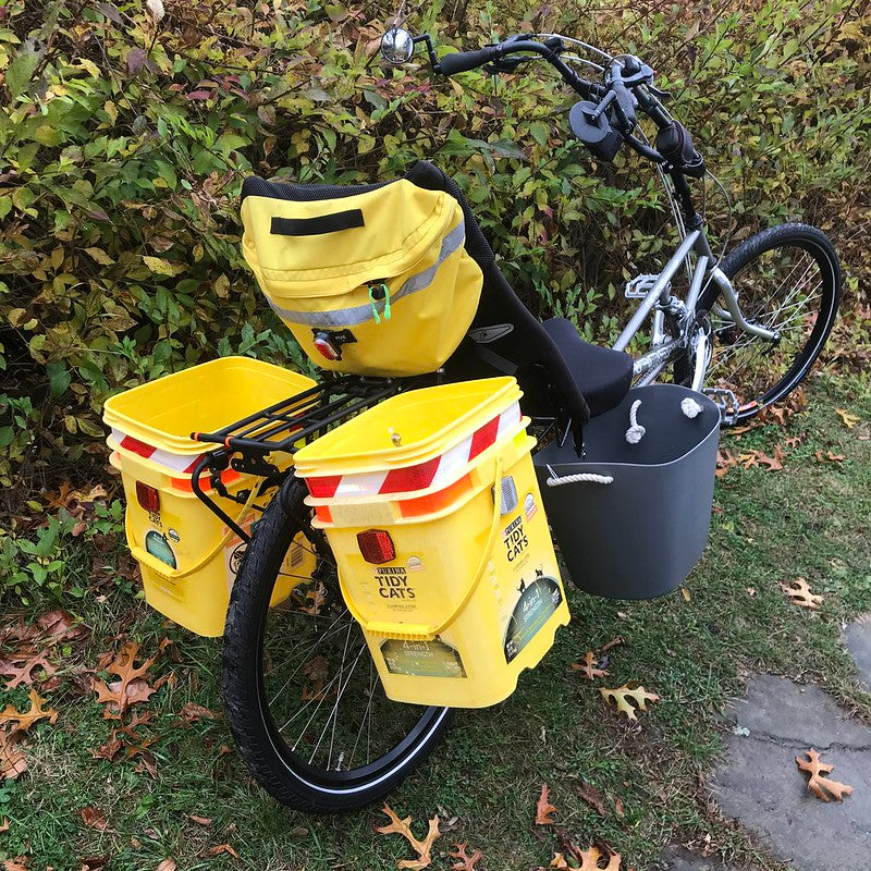 recumbent seat bag on recumbent with kat kit panniers