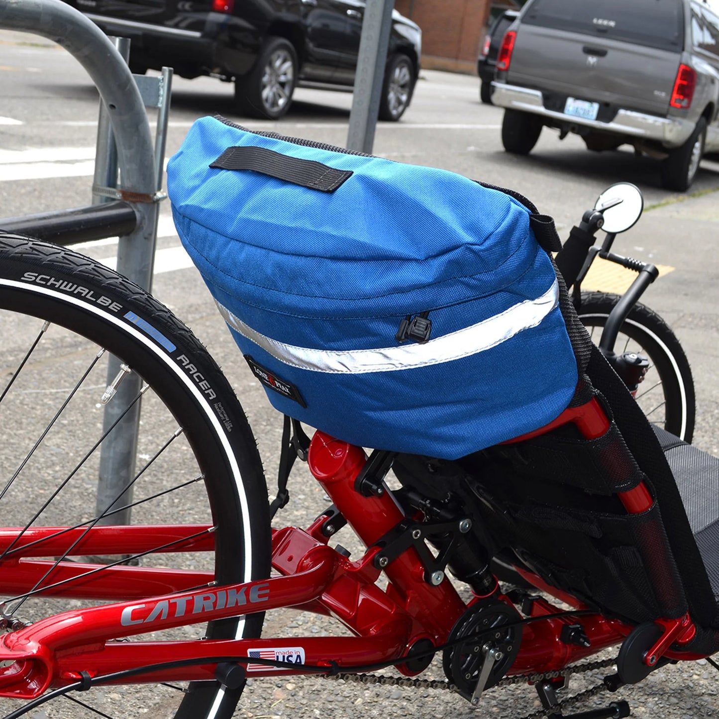 Lone Peak recumbent seat bag on trike bike